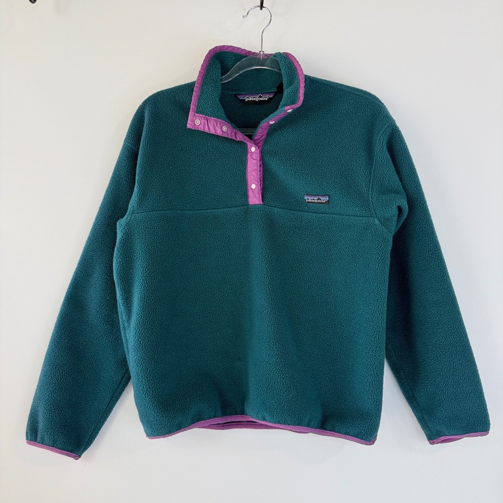 Vintage 90s Patagonia Synchilla Fleece Snap-T Pullover Women 10 Teal Fleece USA